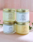 Capsule Skincare Kit featuring four luxurious facial products for a complete tallow facial routine in elegant jars. Includes Pink Grapefruit Tallow Sugar Scrub.
