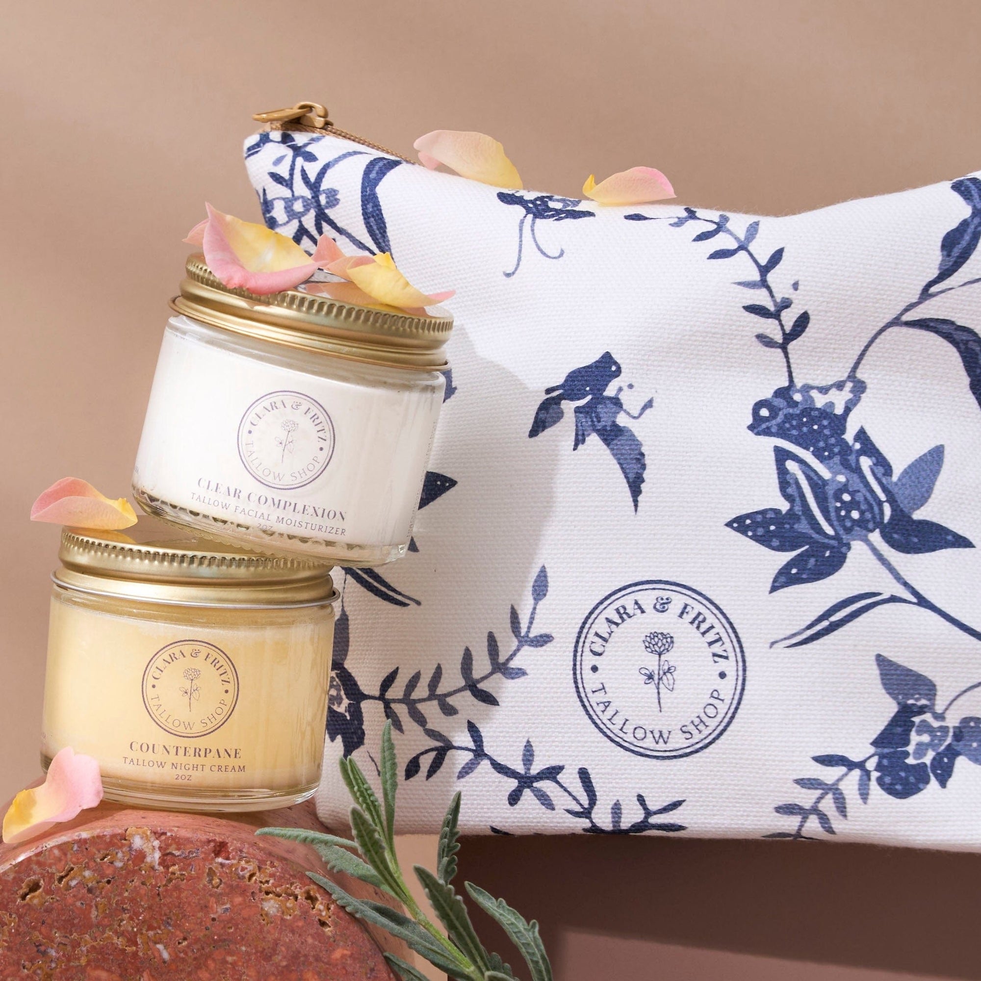 jars of tallow and a beauty bag