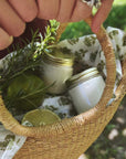 Clara and Fritz Limes and Ophelia Rosemary and Lime Whipped Tallow Balm in a basket