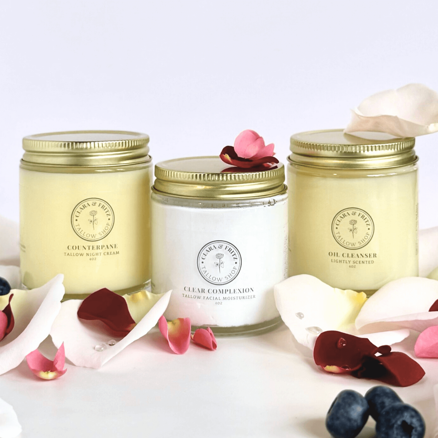 Daily Facial Trio from Clara & Fritz featuring tallow based skincare products for a complete routine