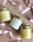 Daily Facial Trio from Clara & Fritz featuring tallow based skincare products in elegant jars with pink ribbon accents.