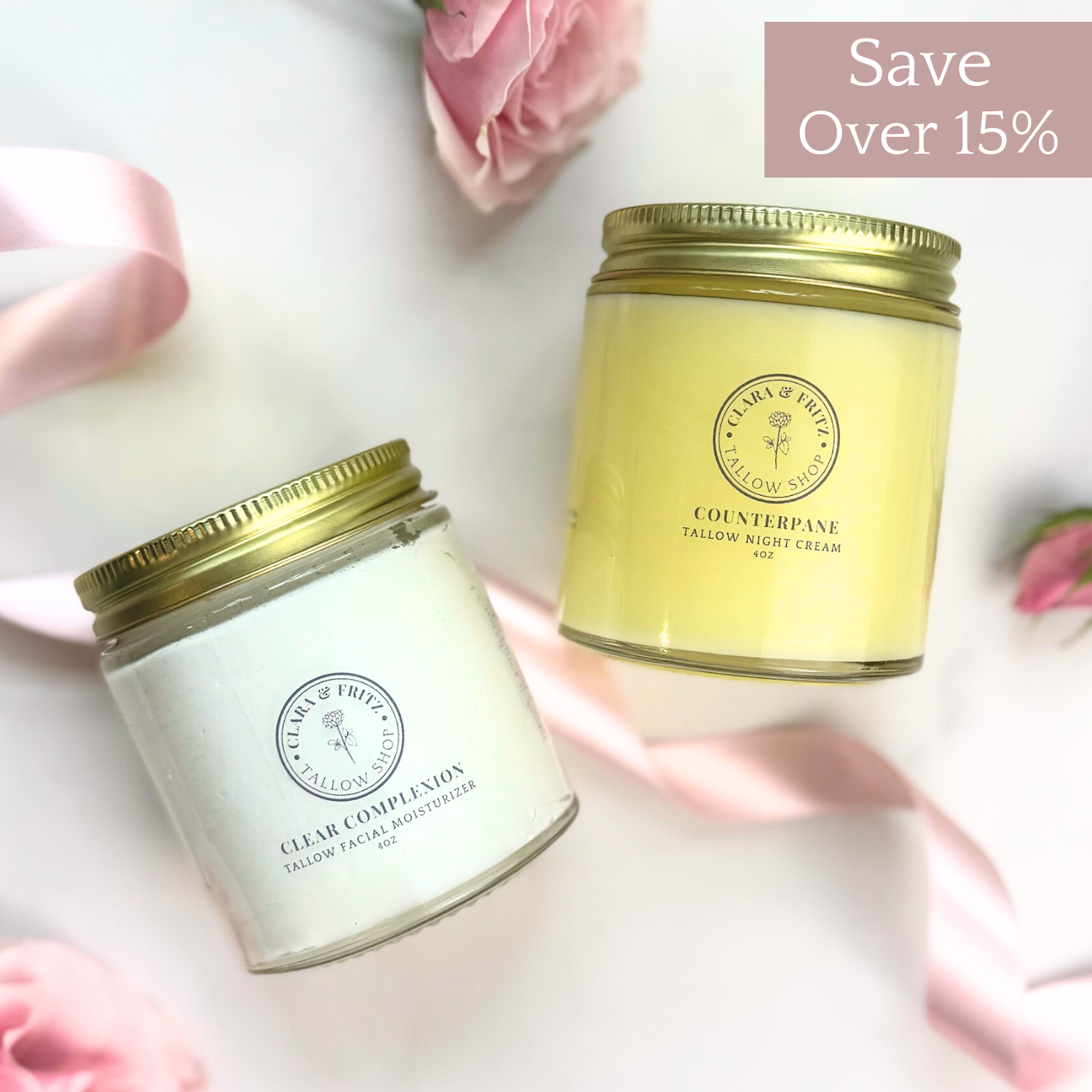 Day & Night Face Moisturizer Duo with Clear Complexion and Counterpane jars