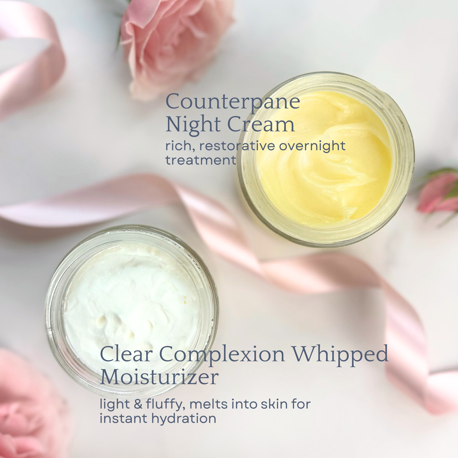 Day & Night Face Moisturizer Duo featuring Clear Complexion Whipped Moisturizer and Counterpane Night Cream for balanced, beautiful skin.