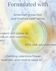 Essential Balm with Infused Calendula jar showing natural ingredients and nourishing oils for skincare
