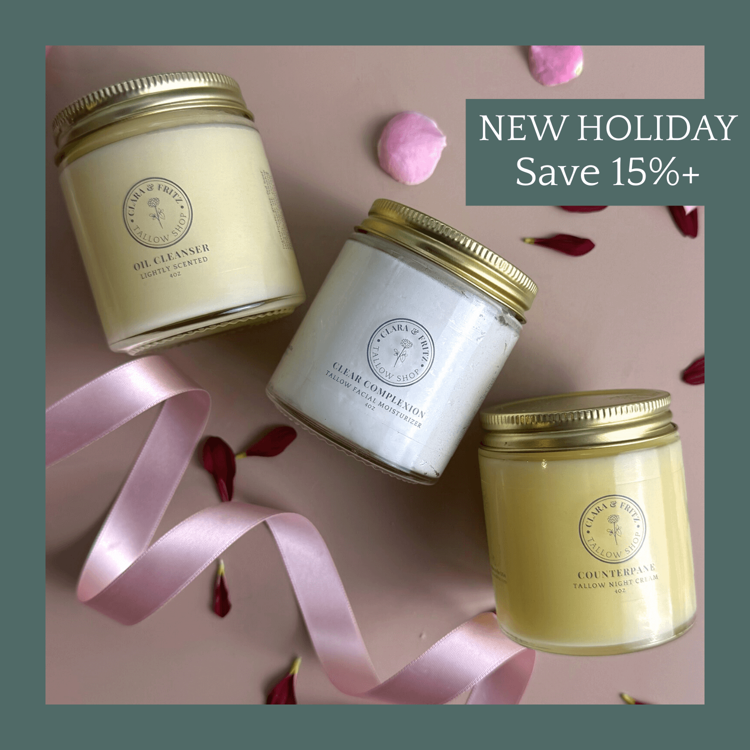 Daily Facial Trio from Clara & Fritz tallow based skincare products with 15% savings from Clara & Fritz