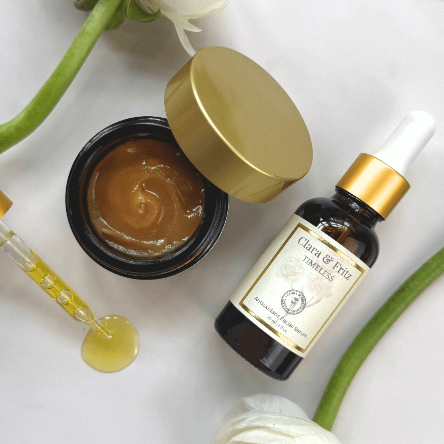 Timeless Serum and Antioxidant Balm Set for age-supportive skincare, featuring serum and balm for radiant, resilient skin care routine.