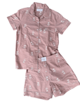 Clover Lounge Set in dusty rose with embroidered motifs, made from 100% organic cotton by Clara & Fritz.