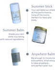 Image of Sun-kissed Trio set including Summer Stick, Summer Balm, and Anywhere Balm by Clara & Fritz for optimal sun care.