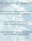Tallow-Based Oil Cleanser benefits: nourishes with grass-fed tallow, balances oily skin, and preserves natural skin barrier.