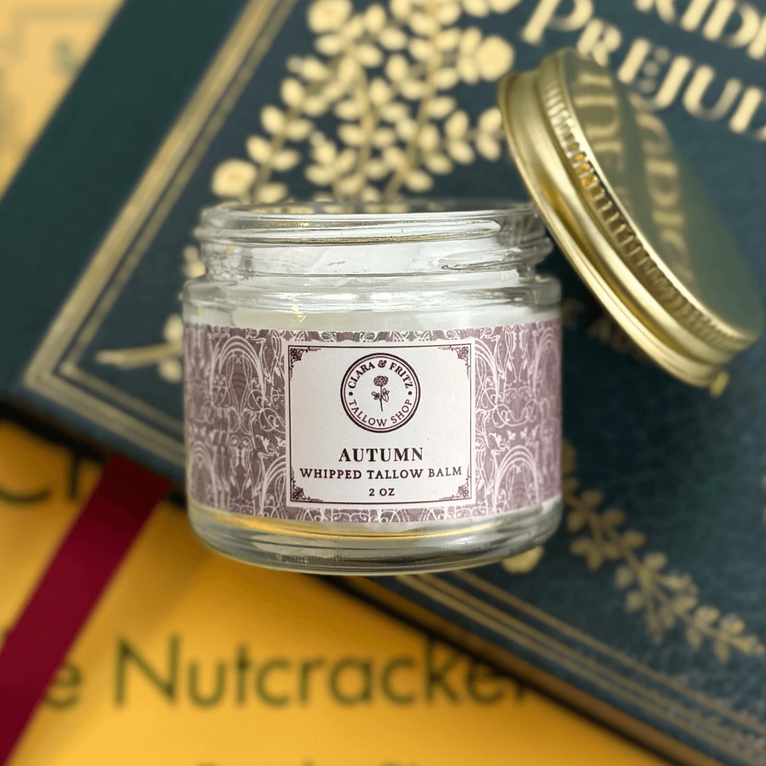 Autumn whipped tallow balm from the Seasonal Scent Gift Set on a decorative background