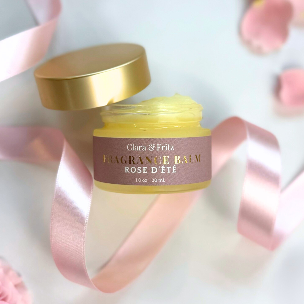 Clara &amp; Fritz Fragrance Balm Rose Scented Tallow Perfume with Luxurious Pink Ribbon