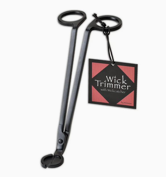 Candle Wick Trimmer - Matte black wick cutter with debris catcher for clean, safe candle burning, 7-inch long.