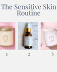 The Sensitive Skin Routine: skincare products for calming and nourishing sensitive skin, featuring cleanser, serum, and moisturizer.