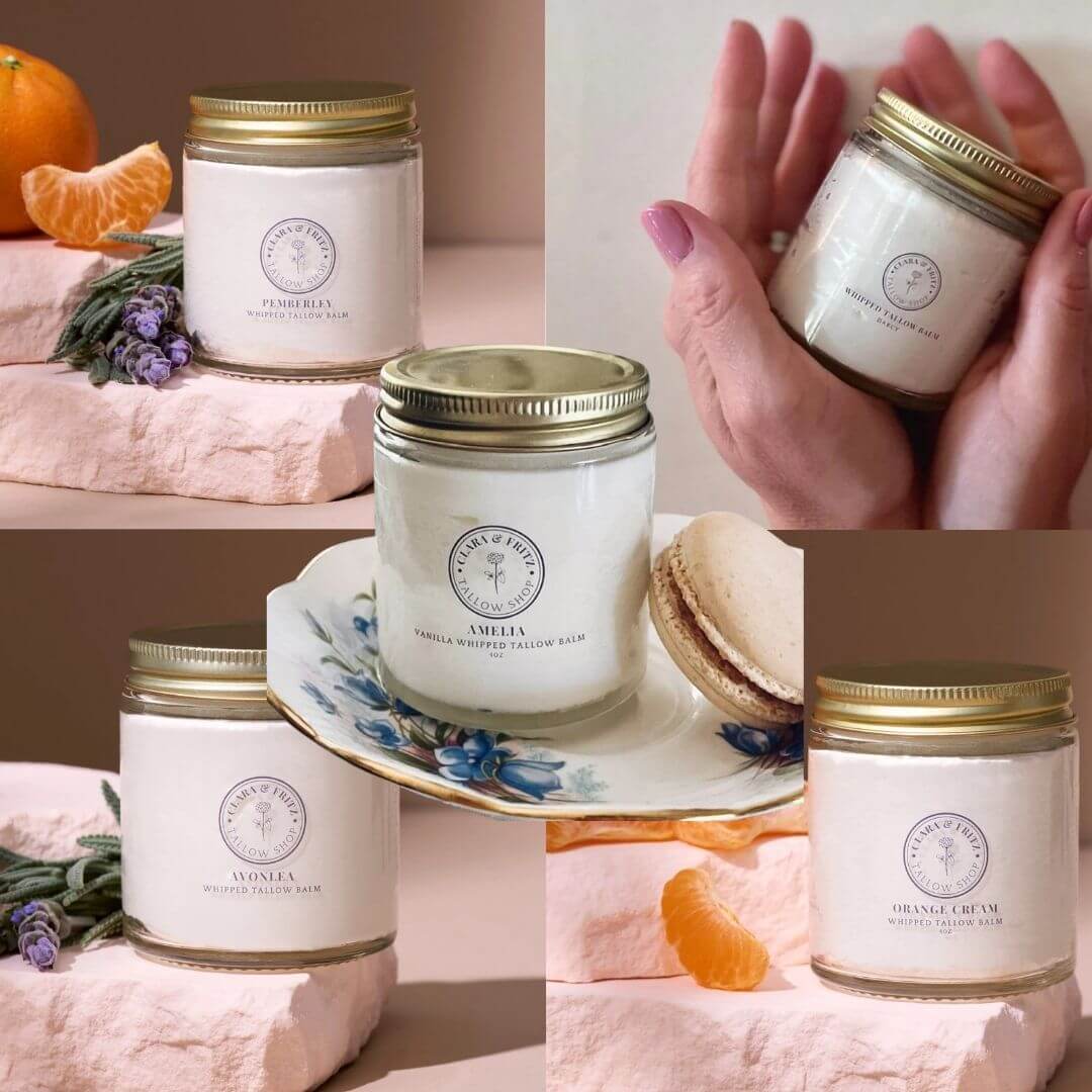 Alt Tag: Classic scent tallow bundle featuring 5 jars of scented tallow including Amelia Vanilla, perfect for stocking up and long-lasting freshness.