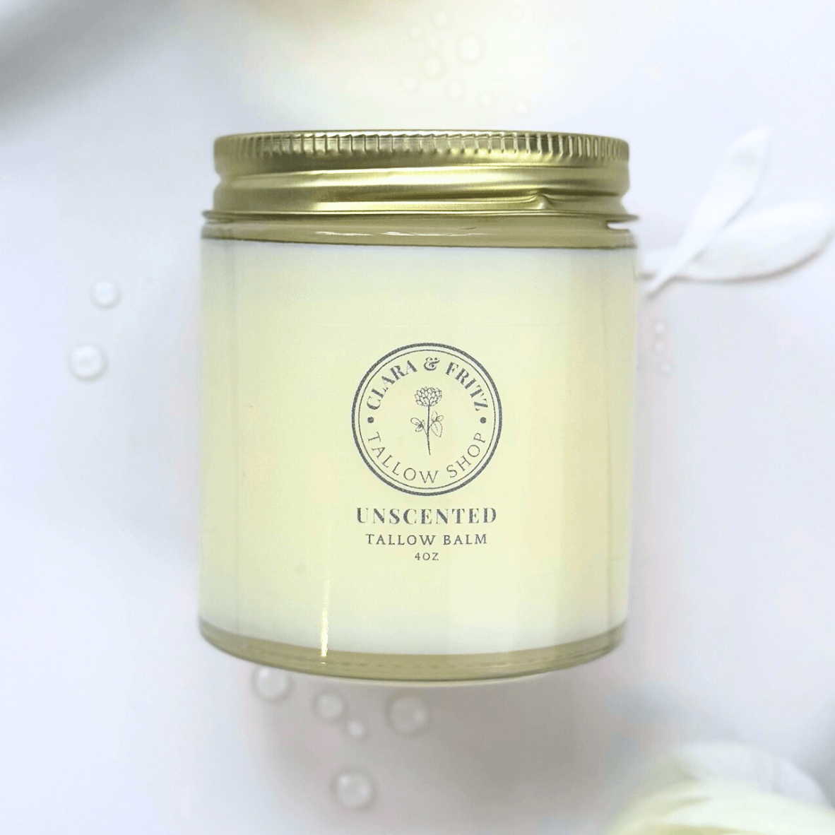 Unscented Solid Tallow Balm Moisturizer in glass jar, pure moisturizer for sensitive skin.
