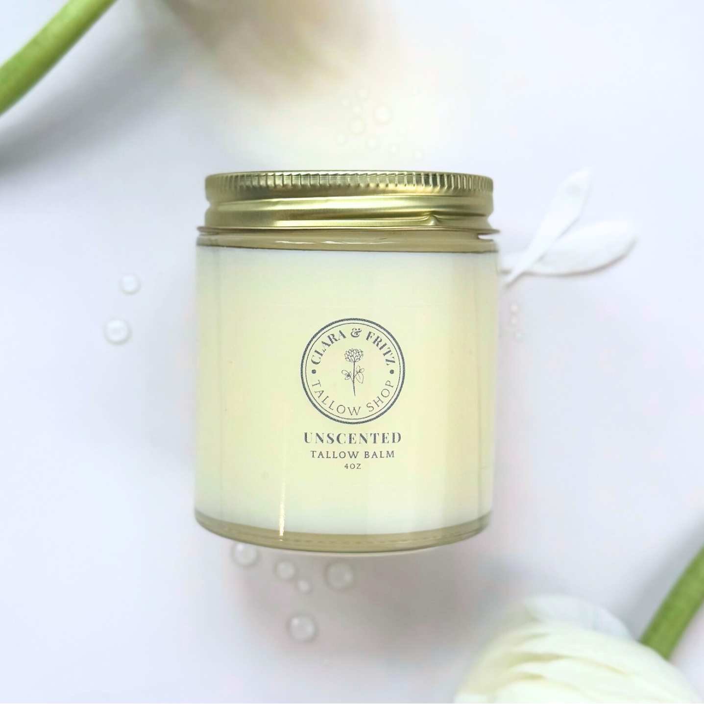 Unscented Solid Tallow Balm Moisturizer in glass jar, pure moisturizer for sensitive skin.